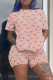 Khaki Fashion Casual Print Basic O Neck Short Sleeve Two Pieces
