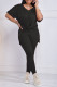 Black Fashion Casual Solid Slit V Neck Short Sleeve Two Pieces