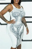 White Fashion Sexy Print Basic O Neck Vest Dress Dresses