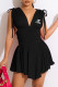 Black Fashion Sexy Print Patchwork V Neck Pleated Dresses