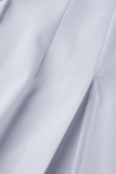 White Sexy Solid Slit Turndown Collar Shirt Dress Dresses