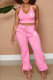 Pink Fashion Casual Print Patchwork V Neck Sleeveless Two Pieces