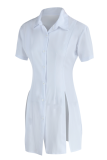 White Sexy Solid Slit Turndown Collar Shirt Dress Dresses