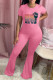 Pink Fashion Casual Print Basic O Neck Skinny Jumpsuits