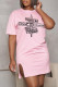 Pink Fashion Casual Print Letter O Neck Straight Dresses