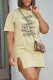 Khaki Fashion Casual Print Letter O Neck Straight Dresses