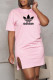 Pink Fashion Casual Print Letter O Neck Straight Dresses