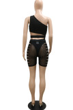 Red Sexy Solid Hollowed Out Patchwork Asymmetrical Oblique Collar Sleeveless Two Pieces