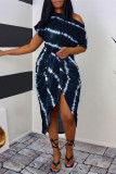 Khaki Fashion Casual Print Patchwork Oblique Collar Short Sleeve Dress