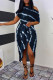 Tibetan Blue Fashion Casual Print Patchwork Oblique Collar Short Sleeve Dress