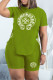Green Fashion Casual Print Bandage O Neck Short Sleeve Two Pieces