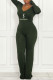 Green Fashion Casual Print Letter V Neck Jumpsuits