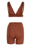 Pink Sexy Solid Patchwork V Neck Sleeveless Two Pieces
