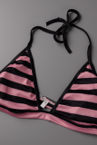 Pink Fashion Striped Patchwork Spaghetti Strap Sleeveless Two Pieces
