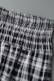Blue Casual Plaid Print Patchwork Strapless Sleeveless Two Pieces