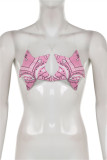 Pink Fashion Sexy Print The stars Bandage Patchwork Backless Halter Tops