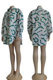 Green Casual Print Patchwork Turndown Collar Shirt Dress Dresses