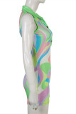 Multicolor Fashion Casual Print Patchwork Turndown Collar Skinny Rompers