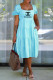 Light Blue Fashion Casual Print Backless Square Collar Princess Dresses