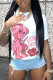 White Fashion Casual Cartoon Print Basic O Neck T-Shirts