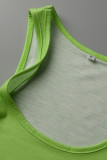 Fluorescent Green Casual Gradual Change Print Split Joint U Neck Sleeveless Two Pieces