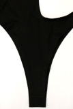 Red Sexy Solid Hollowed Out Patchwork Asymmetrical Oblique Collar Sleeveless Two Pieces