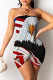 Black Red Fashion Sexy Print Patchwork Backless Strapless Sleeveless Dress