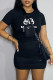 Black Fashion Casual Print Letter O Neck One Step Skirt Dresses