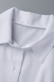 White Sexy Solid Slit Turndown Collar Shirt Dress Dresses