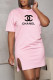 Pink Fashion Casual Print Letter O Neck Straight Dresses