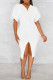 White Fashion Casual Solid Patchwork Slit V Neck Short Sleeve Dress