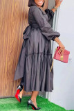 Grey Fashion Casual Solid Patchwork O Neck Long Sleeve Dresses