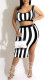 White Sexy Casual Striped Print Slit U Neck Sleeveless Two Pieces