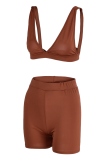 Pink Sexy Solid Patchwork V Neck Sleeveless Two Pieces