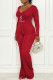 Red Fashion Casual Print Letter V Neck Jumpsuits