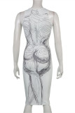White Fashion Sexy Print Basic O Neck Vest Dress Dresses