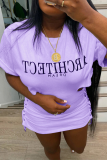Purple Sexy Print Hollowed Out Letter O Neck Pencil Skirt Dresses