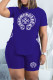 Blue Fashion Casual Print Bandage O Neck Short Sleeve Two Pieces