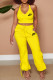 Yellow Fashion Casual Print Patchwork V Neck Sleeveless Two Pieces