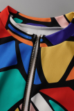 Multicolor Sexy Print Patchwork O Neck Pencil Skirt Dresses