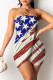 Blue White Fashion Sexy Print Patchwork Backless Strapless Sleeveless Dress