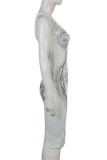 White Fashion Sexy Print Basic O Neck Vest Dress Dresses