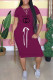 Fuchsia Fashion Casual Print Letter O Neck One Step Skirt Dresses