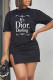 Black Fashion Casual Print Letter O Neck Straight Dresses
