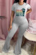 Grey Fashion Casual Print Basic O Neck Skinny Jumpsuits