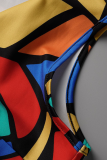 Multicolor Sexy Print Patchwork O Neck Pencil Skirt Dresses