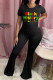 Black Green Fashion Casual Letter Print Basic O Neck Skinny Jumpsuits