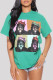 Green Fashion Casual Print Basic O Neck T-Shirts