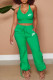 Green Fashion Casual Print Patchwork V Neck Sleeveless Two Pieces