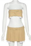 Khaki Fashion Sexy Solid Patchwork Backless Strapless Sleeveless Two Pieces